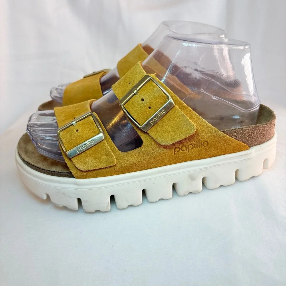 Papillio by Birkenstock Arizona Chunky Suede Platform Sandals Ochre Yellow 37